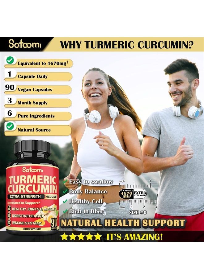 Satoomi مكمل الكركم الكركمين 6IN1 4670MG - إمداد لمدة 3 أشهر - 95% كركمين مع جذر الزنجبيل، فصوص الثوم، إكليل الجبل والفلفل الأسود - مفاصل صحية، مضاد للأكسدة ودعم جهاز المناعة - 90 كبسولة - Image 5