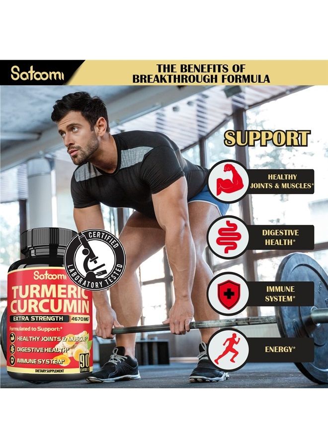 Satoomi مكمل الكركم الكركمين 6IN1 4670MG - إمداد لمدة 3 أشهر - 95% كركمين مع جذر الزنجبيل، فصوص الثوم، إكليل الجبل والفلفل الأسود - مفاصل صحية، مضاد للأكسدة ودعم جهاز المناعة - 90 كبسولة - Image 3