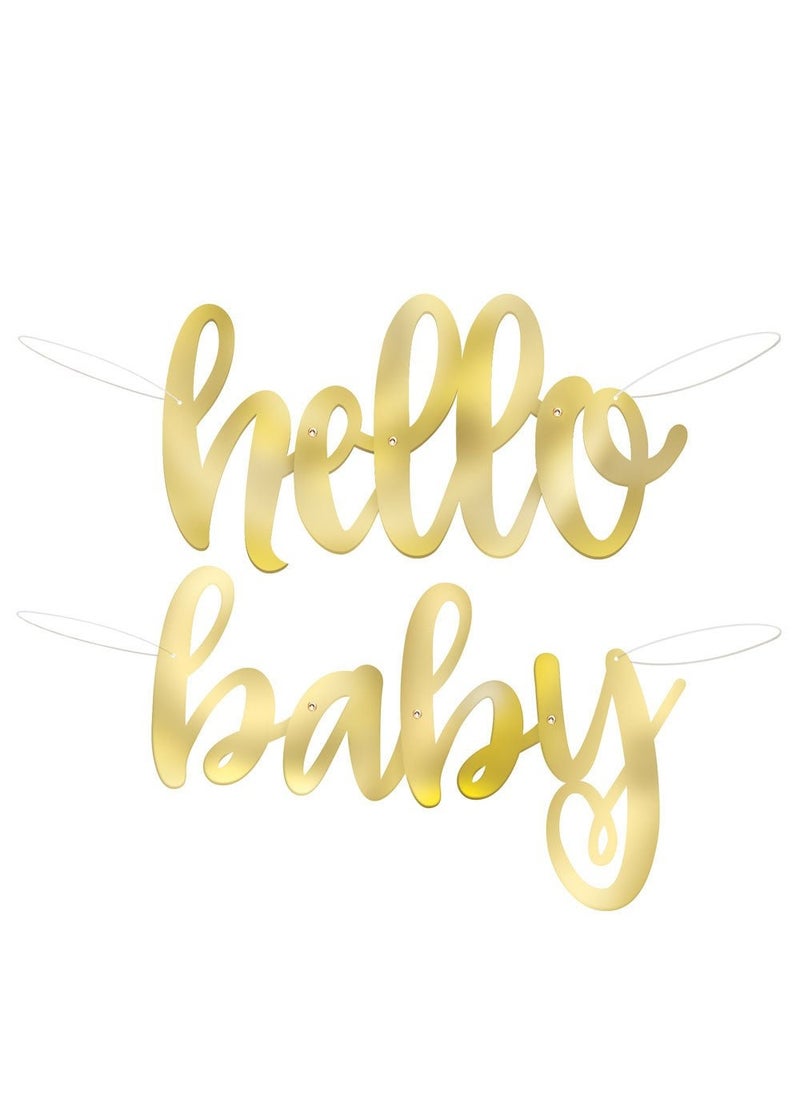 Unique Hello Baby Banner Gold Metallic Paper Two Parts 106cm