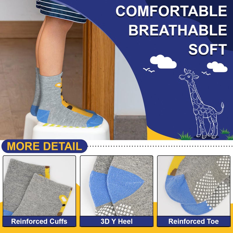 HYCLES Anti Slip Toddler Socks, 12 Pairs Non-Skid Cotton Grip Kid Socks for 3-5T Kids Boy Girl - Image 4