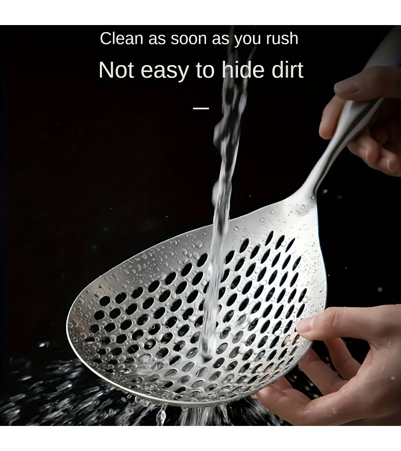 Stainless Steel Colander Strainer Spoon With Long Wooden Handle Slotted Skimmer For Frying Hot Pot Baking Draining Oil Heat Resistant Dishwasher Safe - Image 4