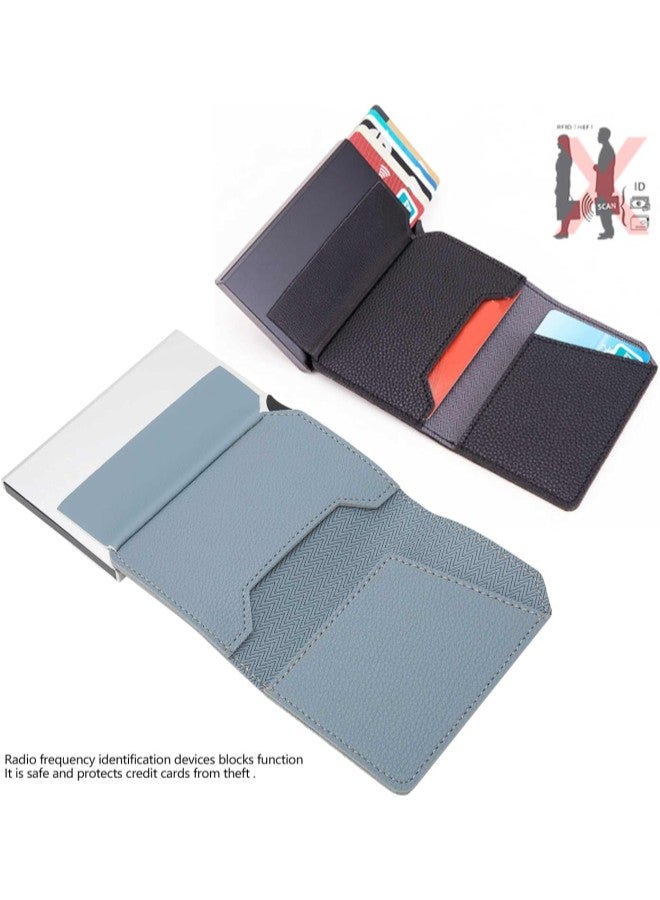 klarako Card Bag Automatic Business Card Case Slim Credit Card Holder AntiThief PU Leather&Aluminium Alloy Wallet for Men and Women(Light_Blue) 