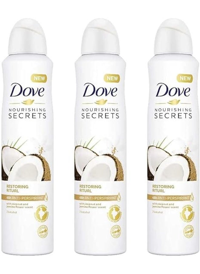 دوف بخاخ مزيل العرق دوف، برائحة جوز الهند وزهرة الياسمين، 250 مل، عبوة من 3 قطع