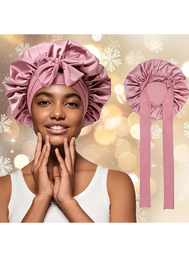Black Satin Sleep Cap For Women Adjustable Silky Nightwear For Curly Hair - Image 2