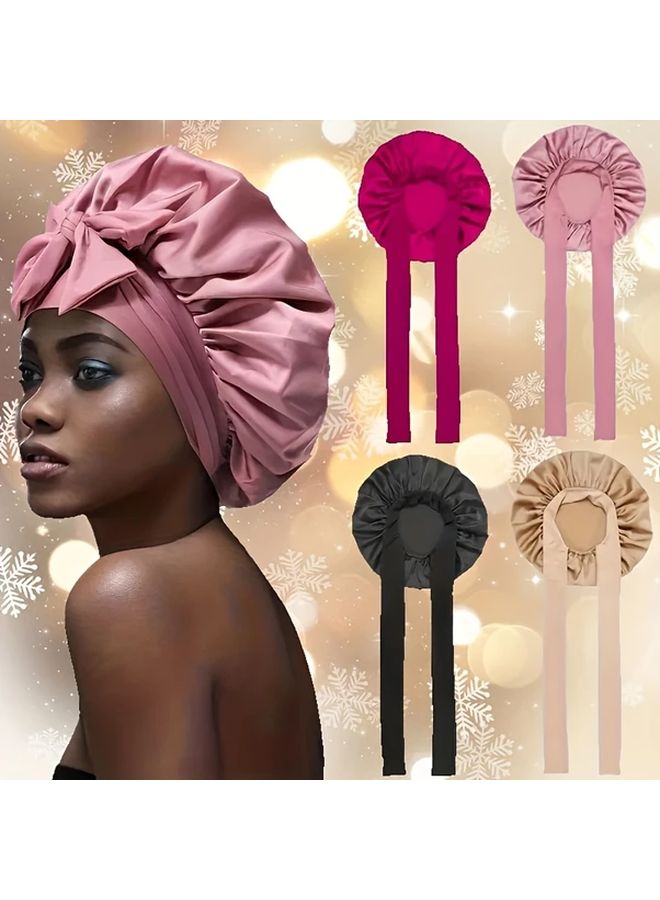 Black Satin Sleep Cap For Women Adjustable Silky Nightwear For Curly Hair - Image 1