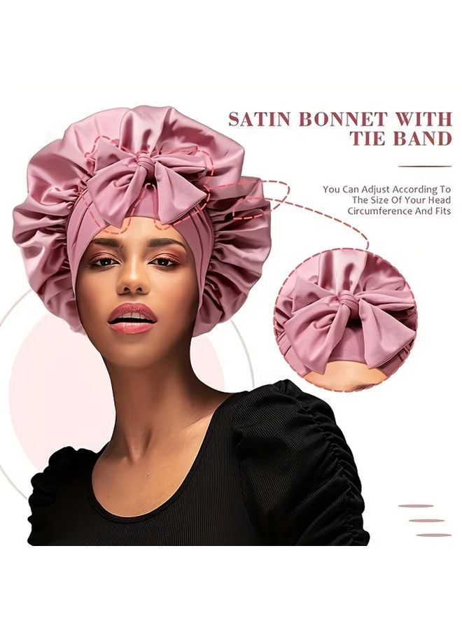 Black Satin Sleep Cap For Women Adjustable Silky Nightwear For Curly Hair - Image 3