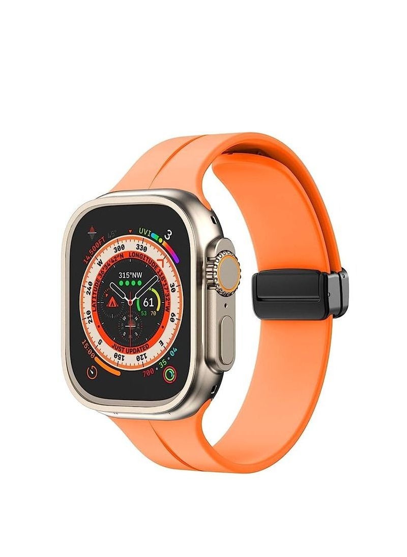 Generic - For Apple Watch 45mm 8 Series - D-Shape Magnetic Clasp Silicone Replacement Sport Wristband Band - Orange - Image 1