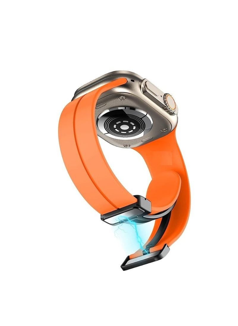Generic - For Apple Watch 45mm 8 Series - D-Shape Magnetic Clasp Silicone Replacement Sport Wristband Band - Orange - Image 1