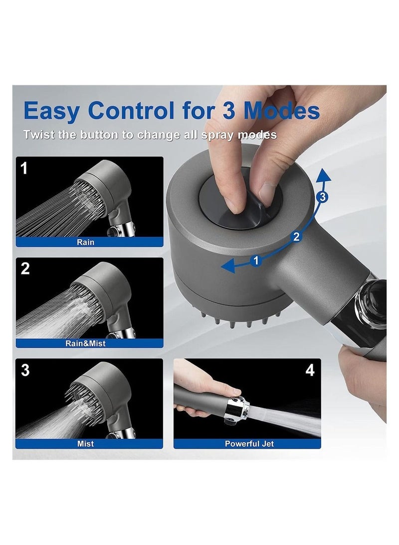 High Pressure Shower Heads with Scalp Massager Shampoo Brush for Skin  Hair Care Filtered Head Handheld Sprayer Soften Hard Water 3 Settings 4 in 1 Detachable Showerhead Set - Image 4