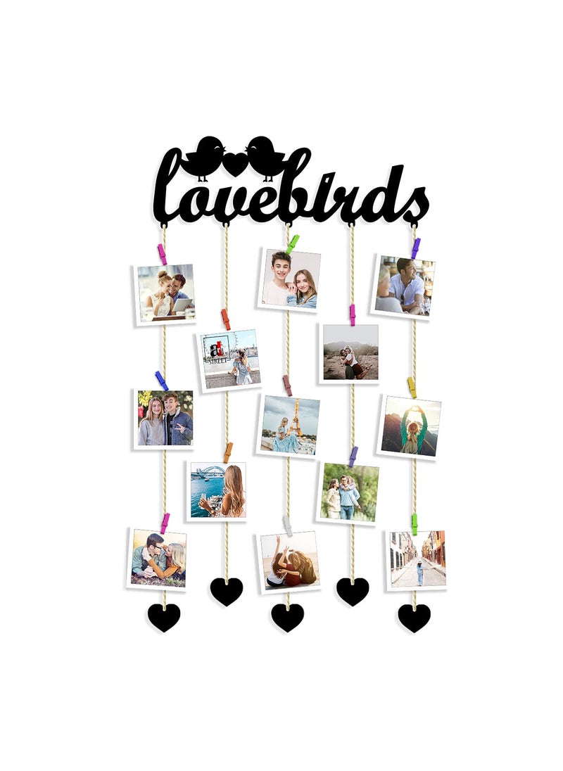 Art Street Art Street Love Birds Picture Collage/Hanging Photo Frame Collage Mdf Plaque, Valentine Day Gift - Black - Size - 18.5 x 32 inchs  - Image 3
