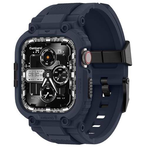 amBand Bands Compatible with Apple Watch 9/8/7 45mm, M1 Sport Series Rugged Case with TPU Strap Military Protective Tough Cover Bumper for iWatch SE3/SE2/SE/6/5/4/3 44mm 42mm Men Navy Blue - Image 1