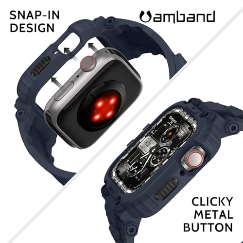 amBand Bands Compatible with Apple Watch 9/8/7 45mm, M1 Sport Series Rugged Case with TPU Strap Military Protective Tough Cover Bumper for iWatch SE3/SE2/SE/6/5/4/3 44mm 42mm Men Navy Blue - Image 5