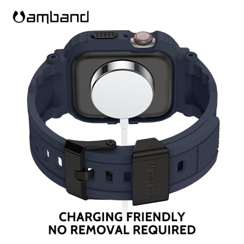 amBand Bands Compatible with Apple Watch 9/8/7 45mm, M1 Sport Series Rugged Case with TPU Strap Military Protective Tough Cover Bumper for iWatch SE3/SE2/SE/6/5/4/3 44mm 42mm Men Navy Blue - Image 4