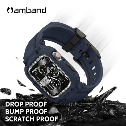 amBand Bands Compatible with Apple Watch 9/8/7 45mm, M1 Sport Series Rugged Case with TPU Strap Military Protective Tough Cover Bumper for iWatch SE3/SE2/SE/6/5/4/3 44mm 42mm Men Navy Blue - Image 3