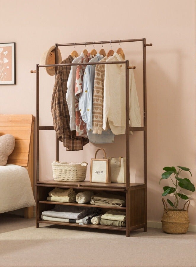 WALALLA Freestanding Clothes Rack with Double-Layer Storage, Integrated Dust-Proof Wardrobe & Coat Rack, Multifunctional Hanging Rack for Bedroom Home Use, Wooden & Rattan Design Clothing Drying & Organization Stand for Bedroom,Brown 89*33*159cm - Image 2
