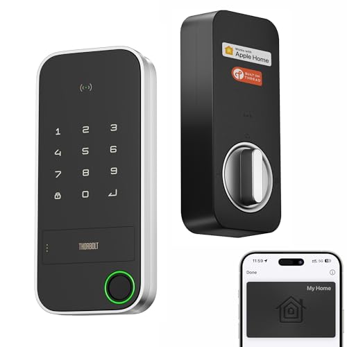 ThorBolt X1 Apple Home Key Tap to Unlock, Smart Keyless Entry Door Lock with Fingerprint, Touch Keypad Deadbolt Lock Works with HomeKit Over Thread (Border Router), IP65 Weatherproof, Silver - Image 1
