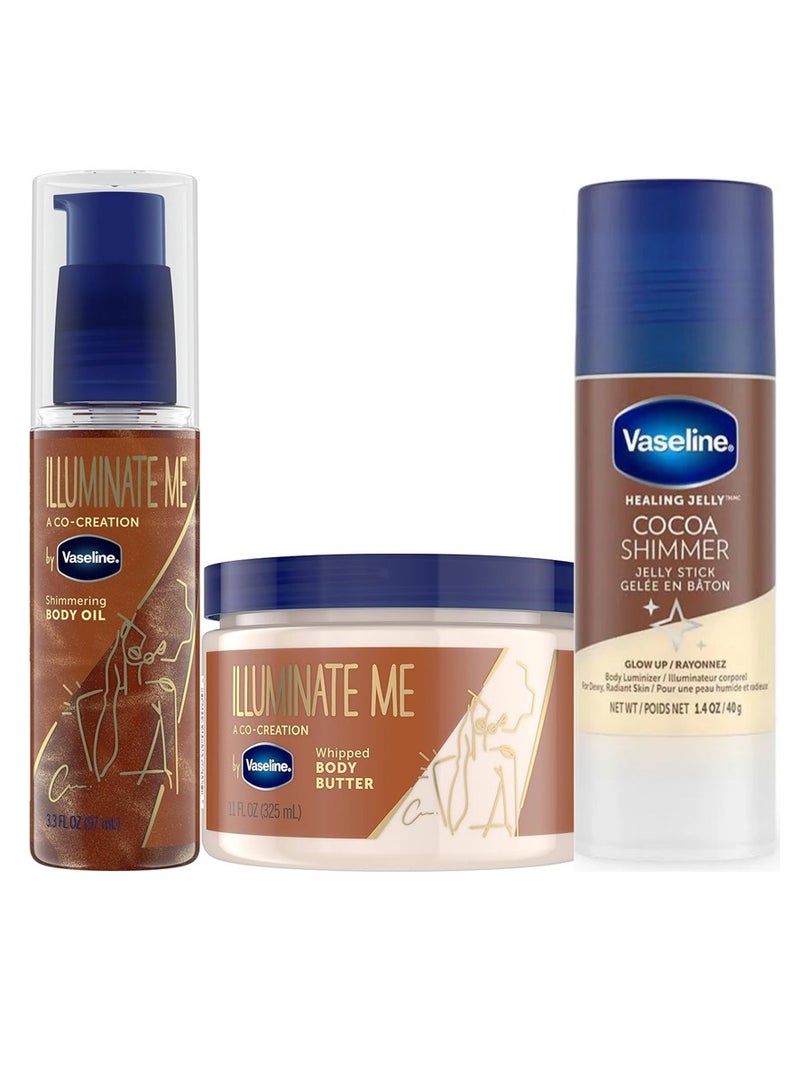 Illuminate Me Complete Glow Collection (Whipped Butter, Shimmering Oil, and Cocoa Shimmer Jelly Stick)