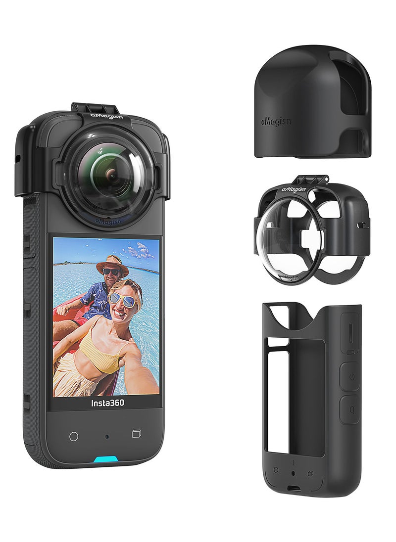aMagisn - Protective Anti-Fog Lens Guard for Insta360 X3 – Detachable Buckle Design with Optical Glass, Scratch-Resistant, Seamless Imaging, with Full Silicone Cover for Camera and Lens - Image 1