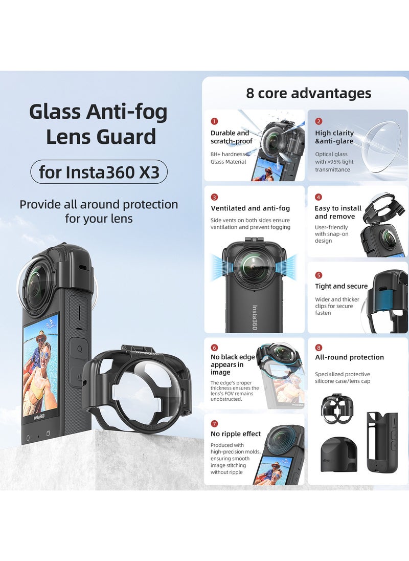 aMagisn - Protective Anti-Fog Lens Guard for Insta360 X3 – Detachable Buckle Design with Optical Glass, Scratch-Resistant, Seamless Imaging, with Full Silicone Cover for Camera and Lens - Image 1