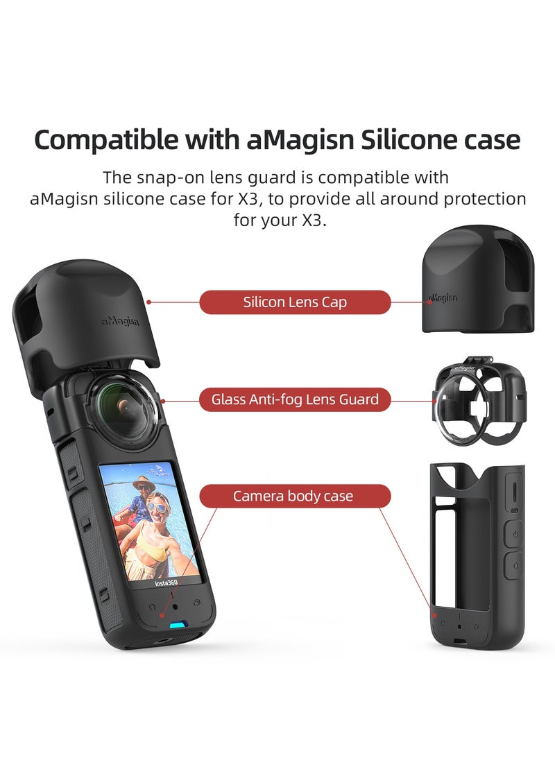 aMagisn - Protective Anti-Fog Lens Guard for Insta360 X3 – Detachable Buckle Design with Optical Glass, Scratch-Resistant, Seamless Imaging, with Full Silicone Cover for Camera and Lens - Image 1