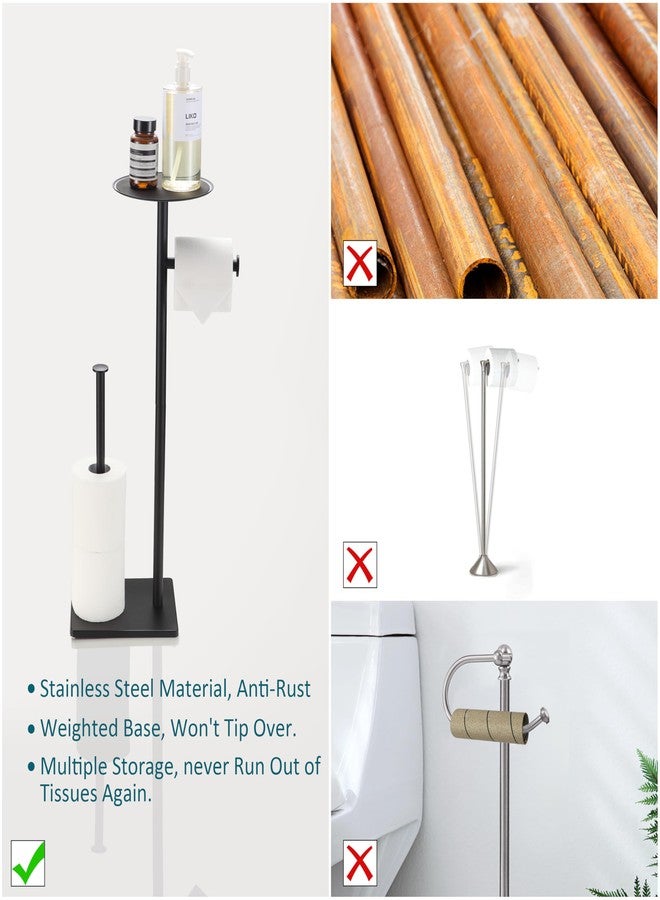 BVL Toilet Paper Holder Stand with Shelf Black Toilet Paper Holder Frees tanding with Shelf Brushed Nickel - Image 2