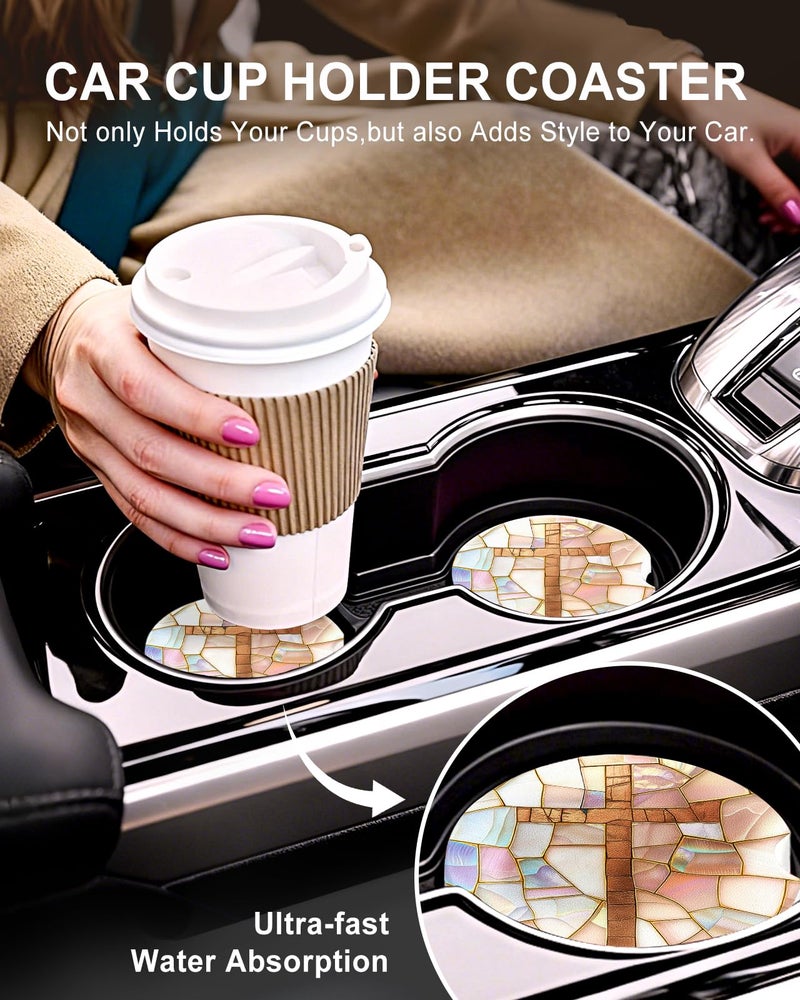 Swooflia Car Coasters for Women - Jesus Ceramic Car Cupholder Coaster Cool Absorbent Mat Coaster with Cork Base 2 Pack Automotive Cup Holder Accessories New Driver Gifts for Decor - Image 5