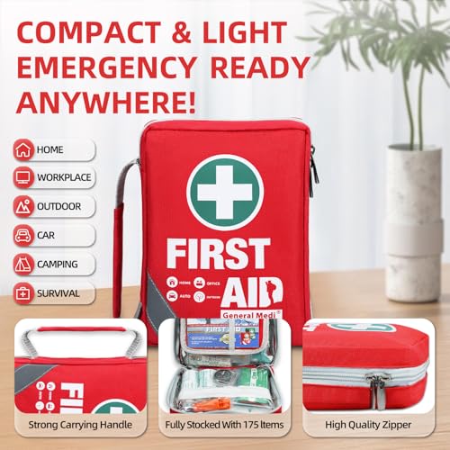 General Medi First Aid Kit - Small Compact First Aid Kit Bag(175 Piece) - Reflective Bag Design- Includes Instant Cold Pack, Emergency Blanket for Travel, Home, Office, Vehicle,Camping - Image 4