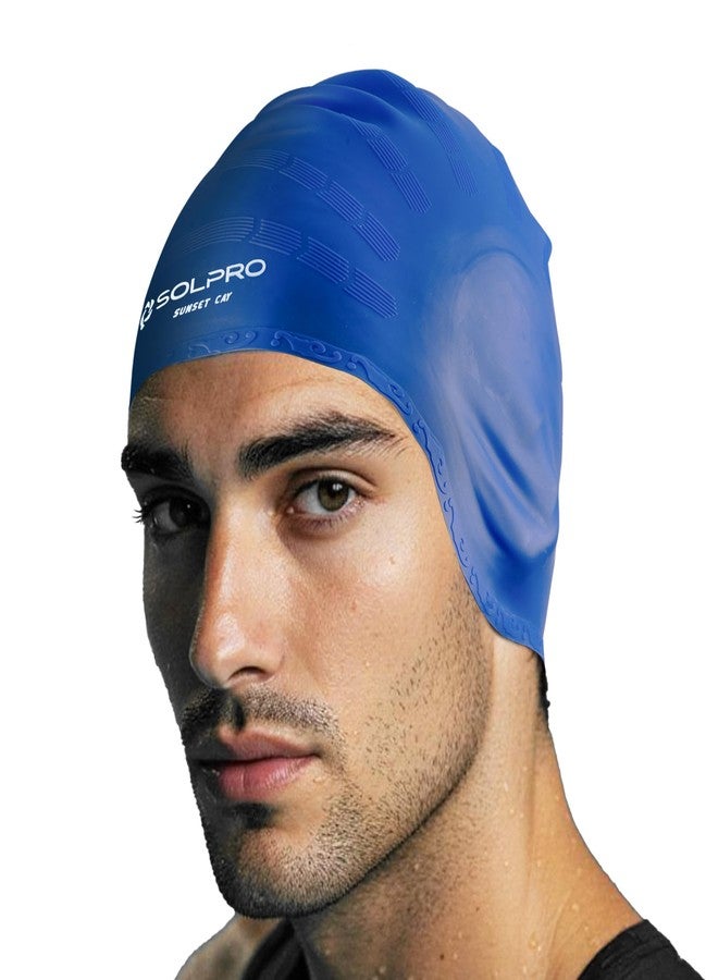 Solpro Sunset Cay Unisex Swimming Cap|for Men,Women,Boys,Girls,Athletes,Swimmers|for Training,Competition in Swimming Pool,Water Sport,Beach,Water Park & Activties|One Size Fits All(Blue) - Image 1