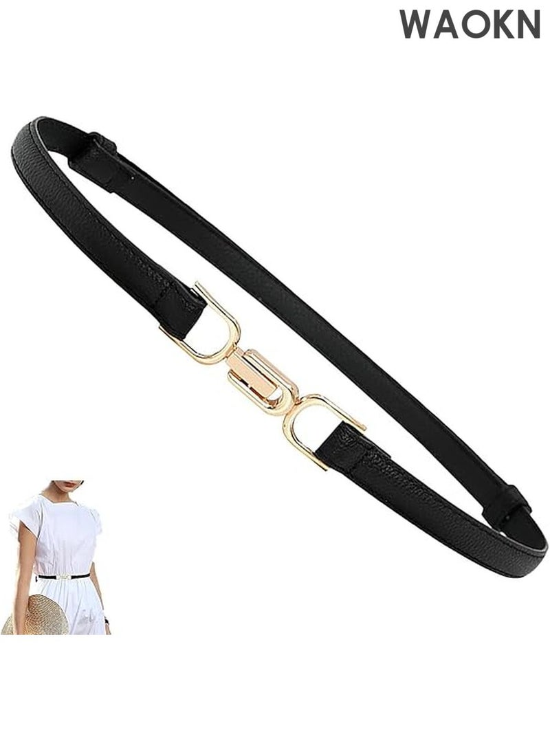 WAOKN Stylish Black Waist Thin Belt for Women – Ultra-Slim Faux Leather Skinny Belt – Perfect for Jeans, Dresses, Pants & High-Waisted Outfits – Adjustable Minimalist Fashion Accessory for Casual & Formal Wear – Elegant & Versatile Women’s Belt (Black) - Image 1