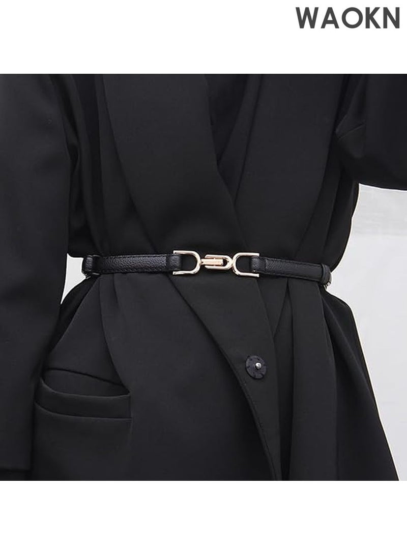 WAOKN Stylish Black Waist Thin Belt for Women – Ultra-Slim Faux Leather Skinny Belt – Perfect for Jeans, Dresses, Pants & High-Waisted Outfits – Adjustable Minimalist Fashion Accessory for Casual & Formal Wear – Elegant & Versatile Women’s Belt (Black) - Image 4