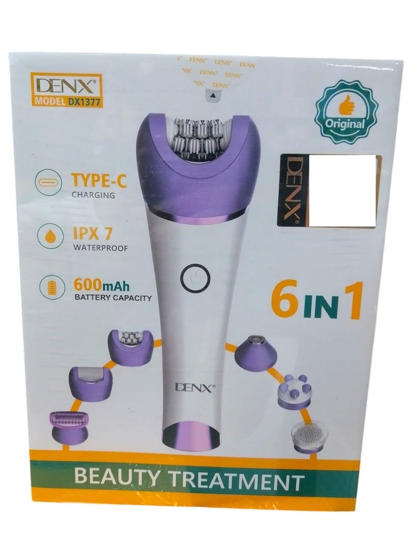 Denx Complete Care Device Epilator for Women, 6 in 1 Hair Removal Epilator, Shaver, Face Razor, Facial Brush, Face Massage and Body Exfoliator,IPX7 Waterproof Rechargeable Hair Removal for Women, 2 Speeds - Image 4