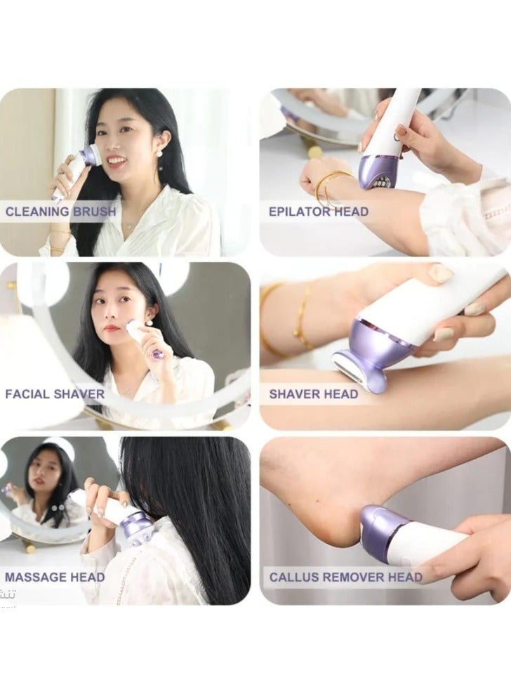 Denx Complete Care Device Epilator for Women, 6 in 1 Hair Removal Epilator, Shaver, Face Razor, Facial Brush, Face Massage and Body Exfoliator,IPX7 Waterproof Rechargeable Hair Removal for Women, 2 Speeds - Image 1