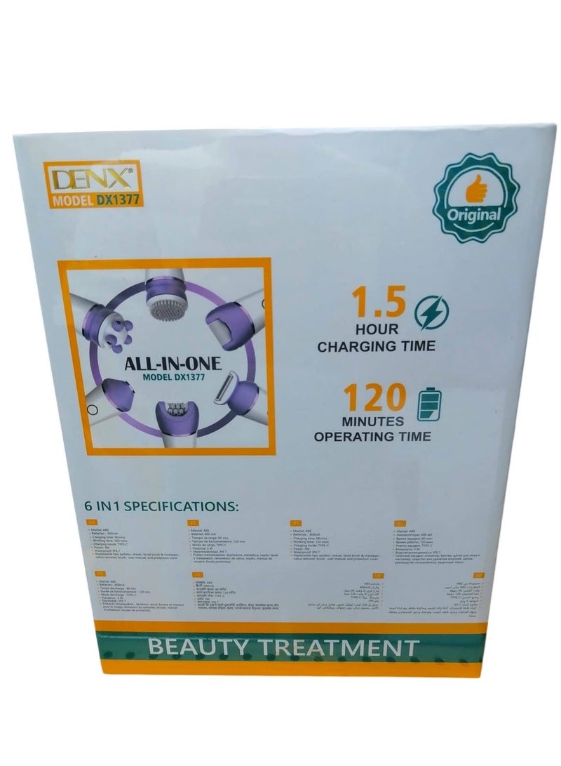 Denx Complete Care Device Epilator for Women, 6 in 1 Hair Removal Epilator, Shaver, Face Razor, Facial Brush, Face Massage and Body Exfoliator,IPX7 Waterproof Rechargeable Hair Removal for Women, 2 Speeds - Image 5