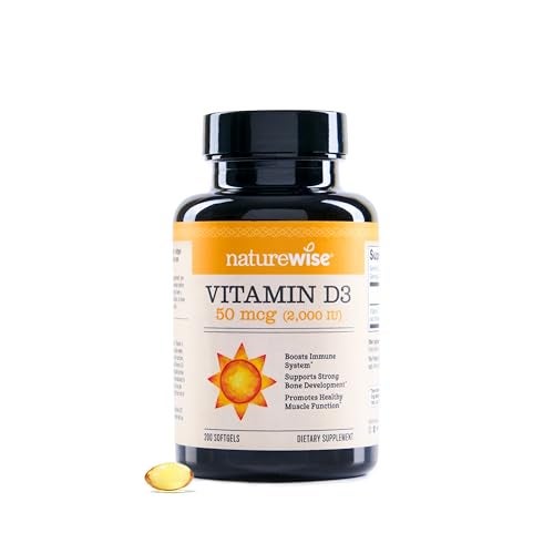 NatureWise Vitamin D3 2000iu 50 mcg 200Day Supply for Immune Support Healthy Muscle Function and Bone Health NonGMO Gluten Free in Organic Extra Virgin Olive Oil Mini Softgel 200 Count