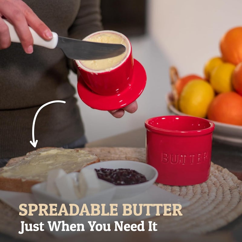 Priority Chef PriorityChef Butter Crock with Lid with Water Line, Ceramic French Butter Dish to Leave On Counter, Red - Image 2