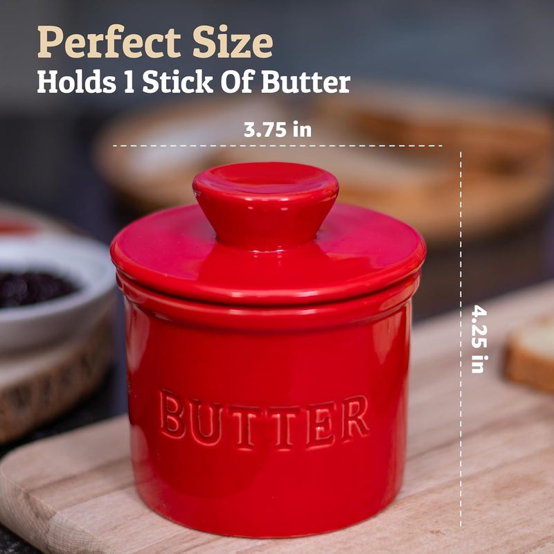 Priority Chef PriorityChef Butter Crock with Lid with Water Line, Ceramic French Butter Dish to Leave On Counter, Red - Image 5
