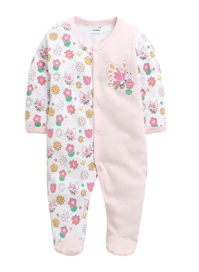 BUMZEE بيجامة نوم قطنية بأكمام طويلة للبنات من بامزي، لون وردي وأبيض - من 6 إلى 9 أشهر (Peb10920D-pnk) - Image 1
