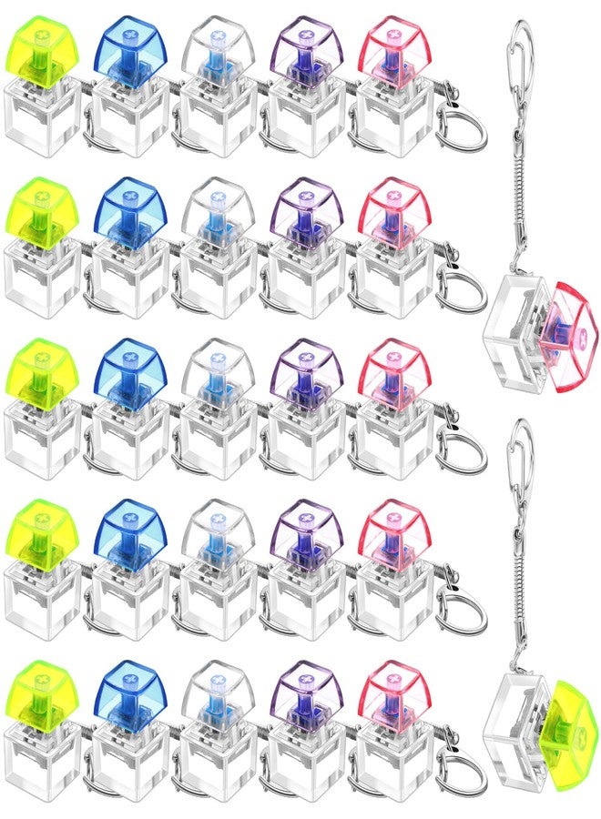Nosiny 24 Pcs Keyboard Fidget Toys Keyboard Fidget Keychains for Adults Teens Finger Stress Relief Keycap for Boys Girls Students Decompression Gifts(Translucent 5 Colors) - Image 1