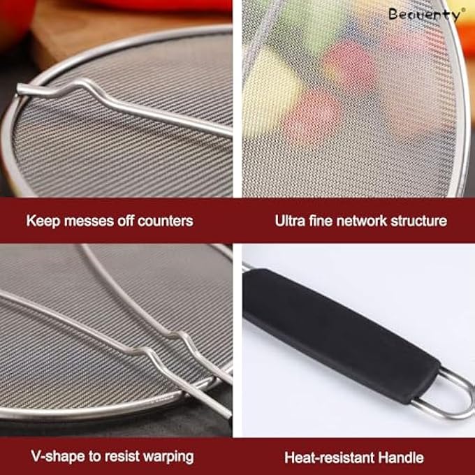 Beauenty Kitchen Splatter Screen 114 Inch Stainless Steel Grease Splatter Guard Stops 99 Of Hot Oil Safe Frying Fine Mesh Splatter Screen For Frying Pan Diameter 29Cm - Image 3