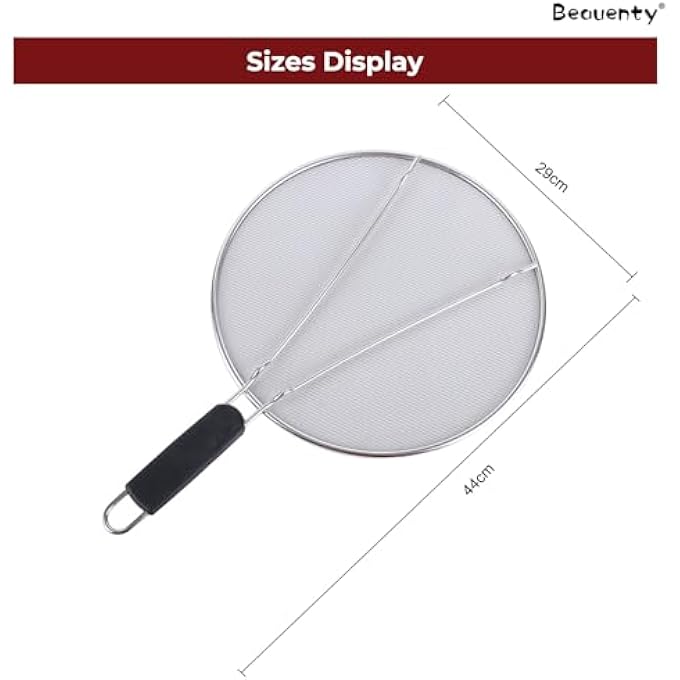 Beauenty Kitchen Splatter Screen 114 Inch Stainless Steel Grease Splatter Guard Stops 99 Of Hot Oil Safe Frying Fine Mesh Splatter Screen For Frying Pan Diameter 29Cm - Image 2