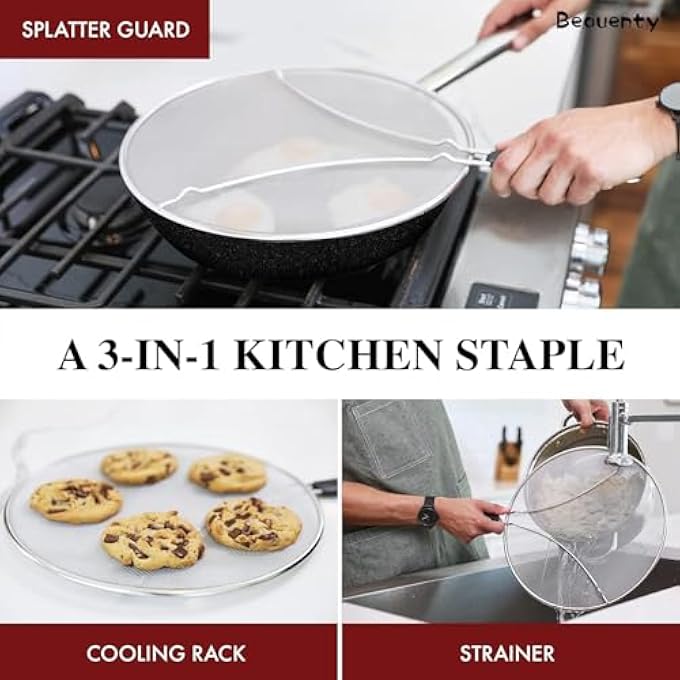 Beauenty Kitchen Splatter Screen 114 Inch Stainless Steel Grease Splatter Guard Stops 99 Of Hot Oil Safe Frying Fine Mesh Splatter Screen For Frying Pan Diameter 29Cm - Image 4