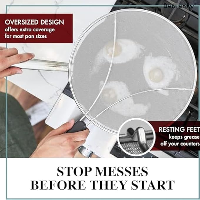 Beauenty Kitchen Splatter Screen 114 Inch Stainless Steel Grease Splatter Guard Stops 99 Of Hot Oil Safe Frying Fine Mesh Splatter Screen For Frying Pan Diameter 29Cm - Image 5