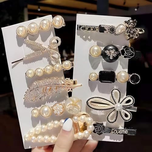 FRYIO Korean Hair Clips for Women & Girls– Pearl & Rhinestone Stylish Hair Accessories Pack of 11 Fashion Metal Hair Pins for Women & Girls - Image 1