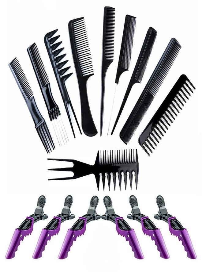 LOVHIDE Professional 10-Piece Hair Cutting Comb Set with 6 Sectioning Clips - Salon Styling Tools for Hairdressers, Barbers & Home Use - Anti-Static, Heat-Resistant, Durable Plastic Combs for All Hair Types - Image 1