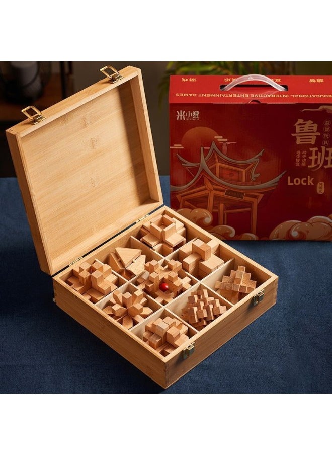 Generic - Luban Lock Kongming Lock Beech Wood Unlock Unleash Unleash Children's Educational Assembled Building Blocks Toys For Boys And Elementary School Students Cheap-Color:[high-end Wooden Box] 9-piece Set B (recommended For Primary School Students) - Image 1