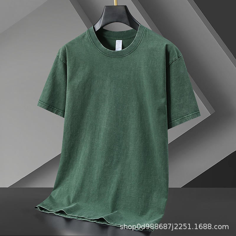American-style Washed Old Short-sleeved T-shirt Fried Snow Flower US Code Fashion Brand Explosions Men's and Women's T-shirt with LOGO Printing - Image 1
