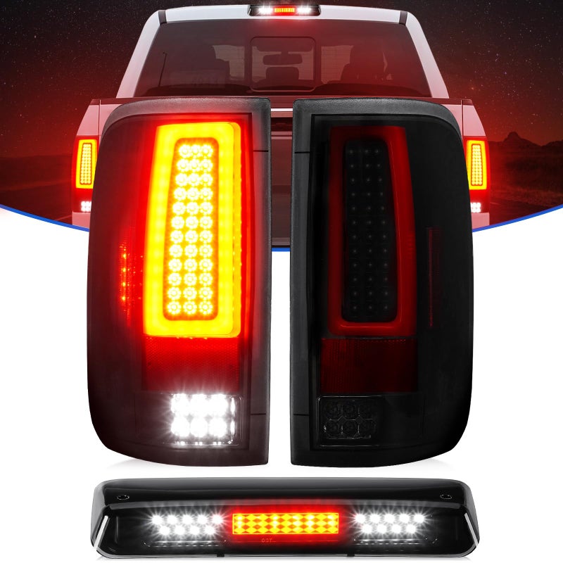 LED Tail Light 3rd Brake Light Kit Fit for Ford F150 20042008 FleetsideStyleside Bed Model Fit Factory Halogen Type Rear Brake Lamp Taillight Assembly Black Housing Smoke Lens