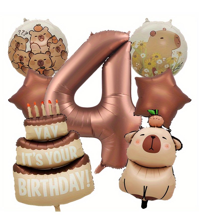 Capybara Number 4 Foil Balloon Shape Animal Party Decoration - Image 5