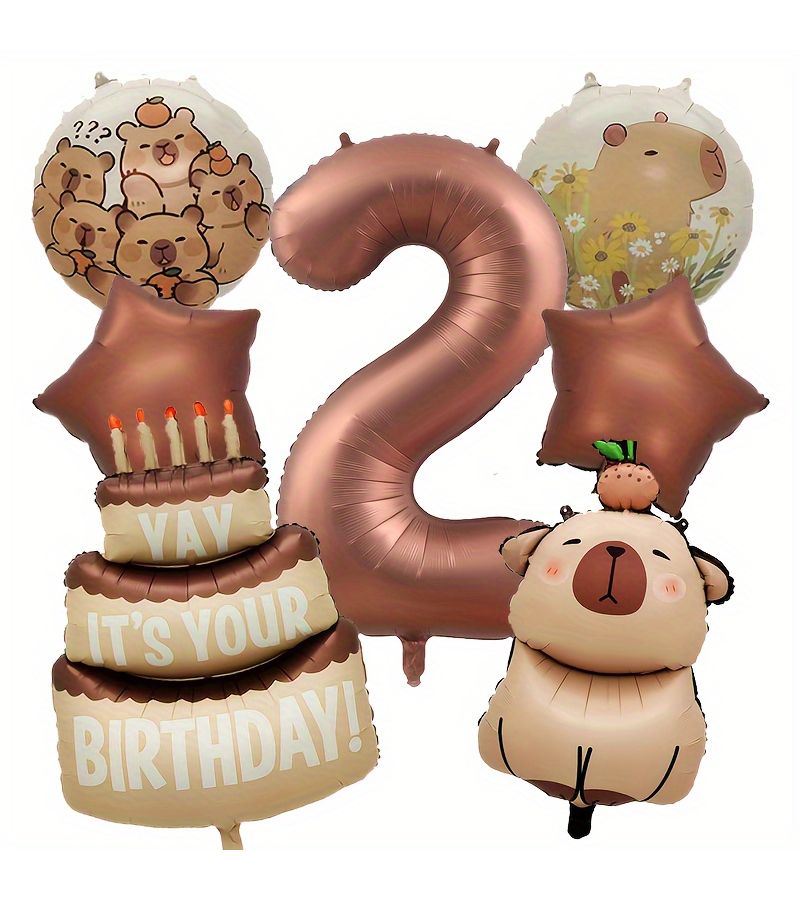 Capybara Number 4 Foil Balloon Shape Animal Party Decoration - Image 2