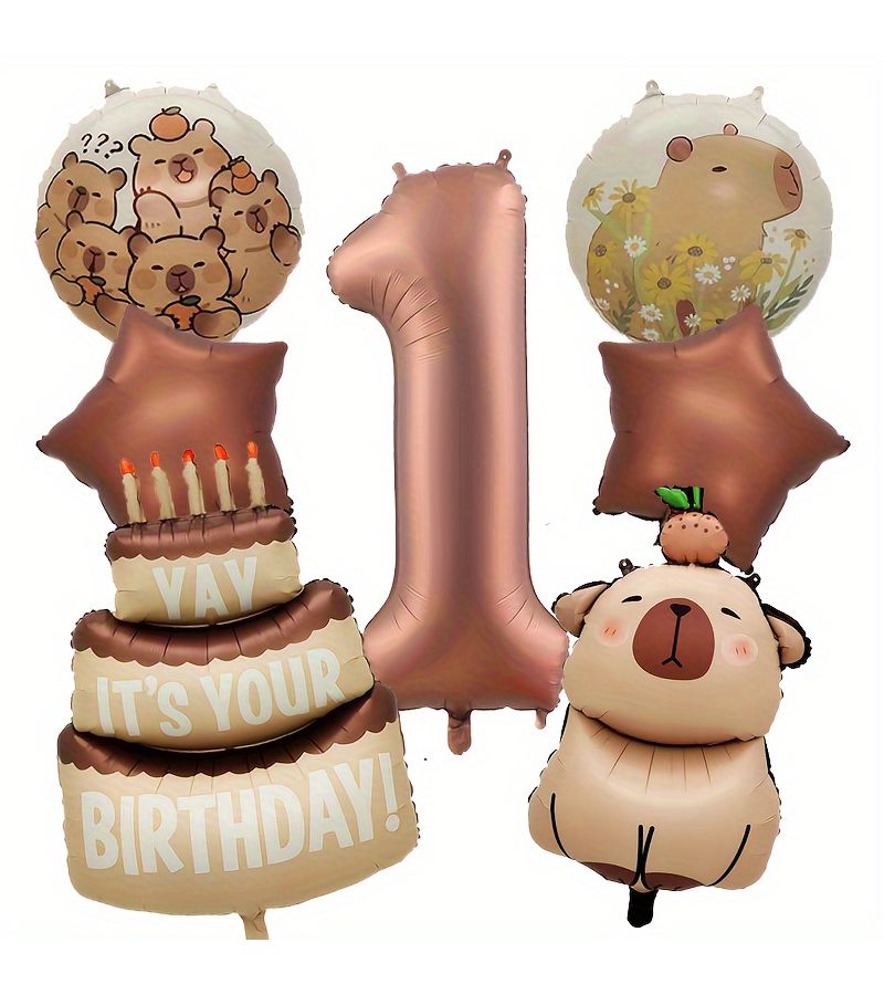 Capybara Number 4 Foil Balloon Shape Animal Party Decoration - Image 1